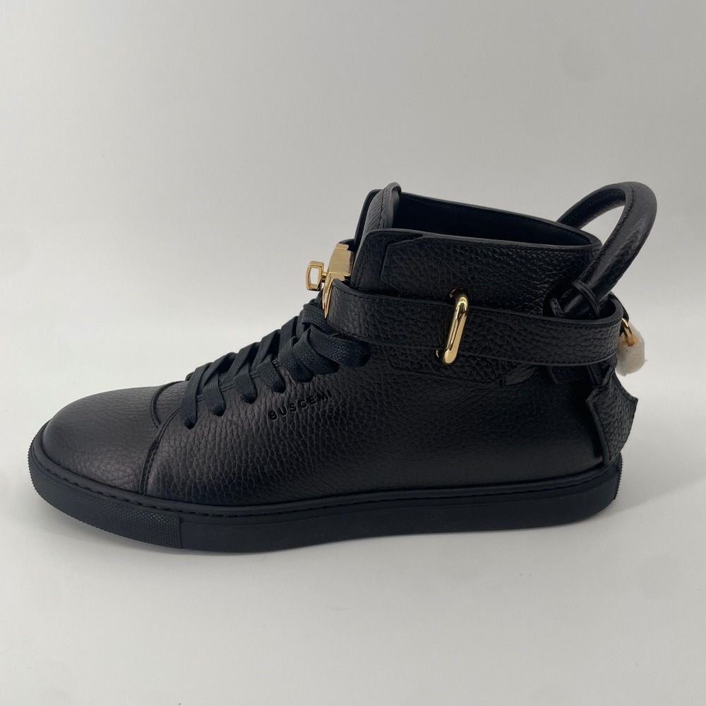 Buscemi 100MM High Top Sneaker Mens 9 Black Leather Gold Hardware 1007SP14 NIB